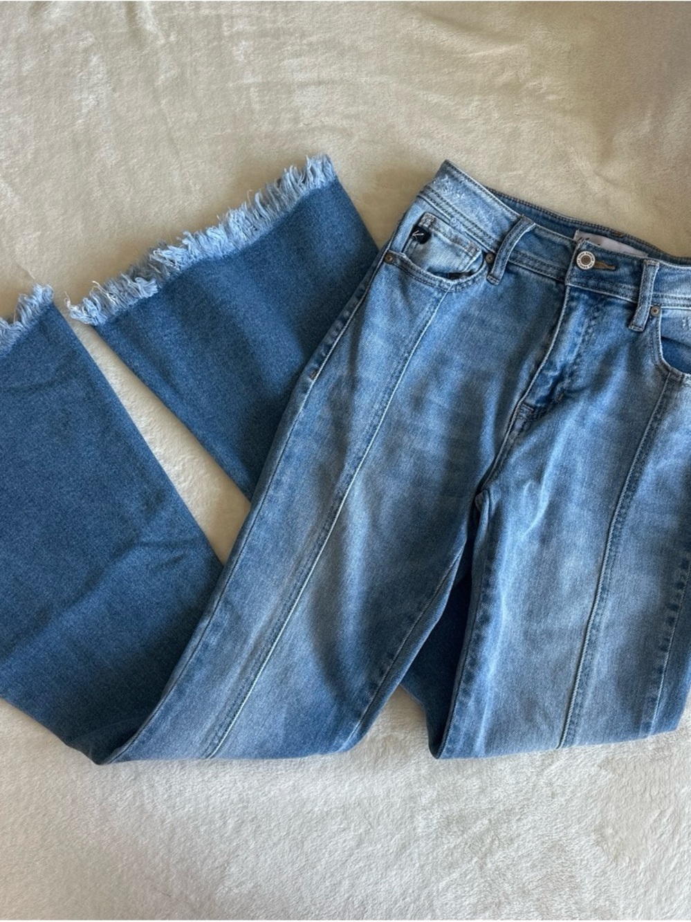High-Rise Blue Fringe Hem Women’s Jeans